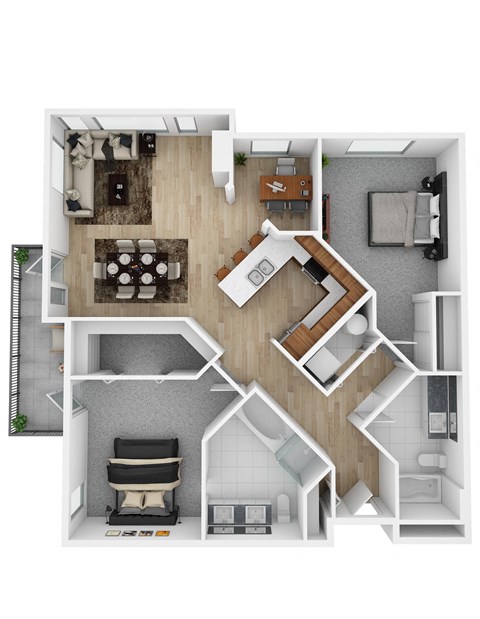 Floor plan for 2 beds, 2 baths, 1174 sqft